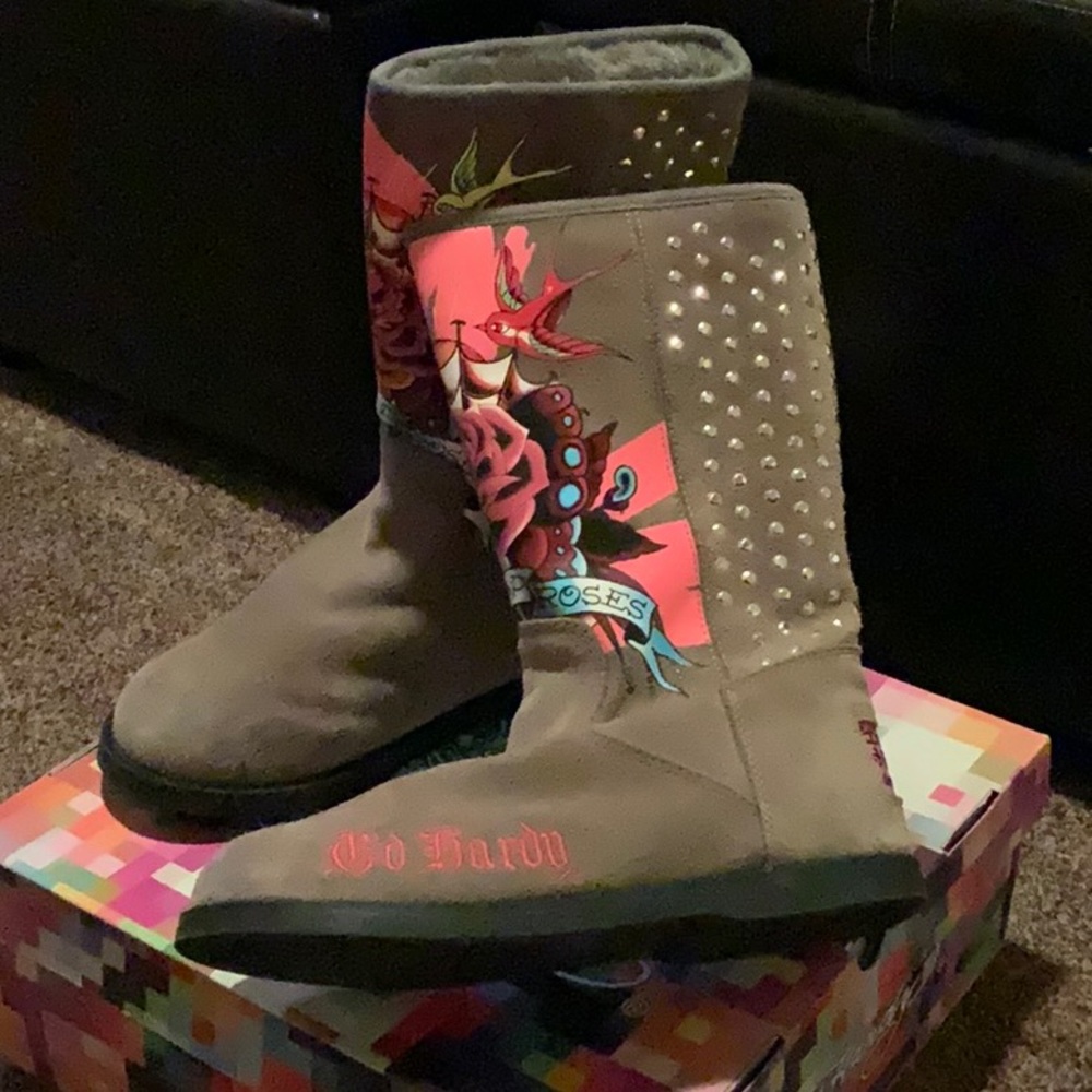 Ed Hardy Bootstrap Boots. Love and Roses